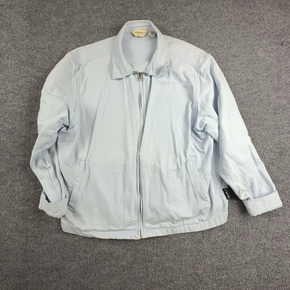 Eddie Bauer Jacket Mens 2XL Blue Canvas Full Zip Windbreaker Pockets Outdoor